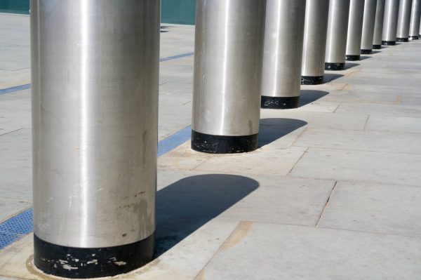 closeup of safety bollards
